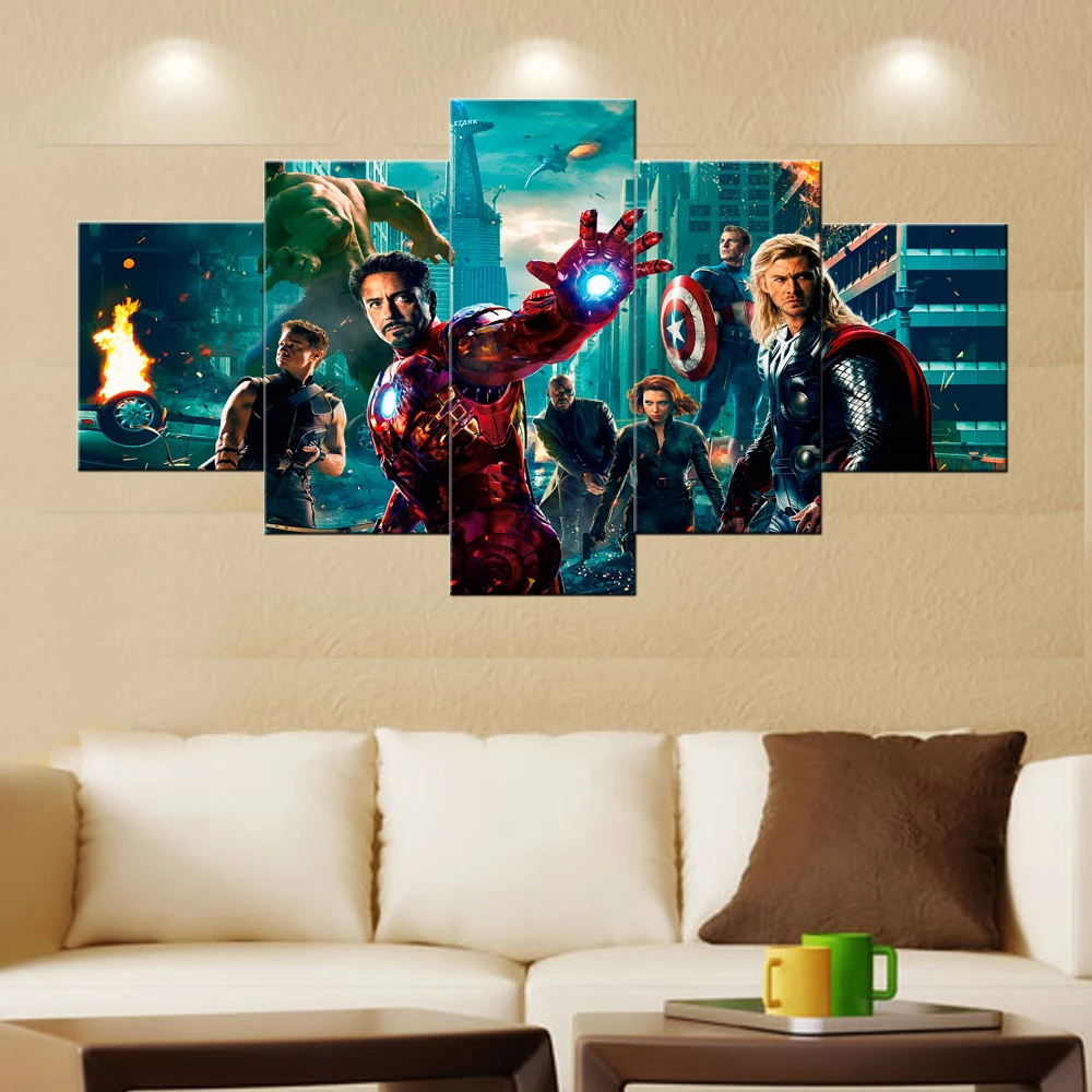 5 Panel Pictures Canvas Painting The Avengers Movie Painting Wall Art