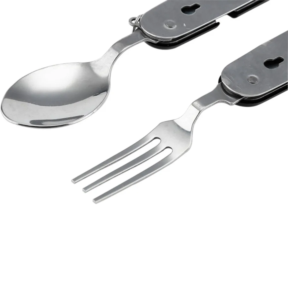 Portable 4 in 1 Stainless Steel Spoon Fork Knife Set Folding Hiking Camping PicnicTableware Multi Function Tool 