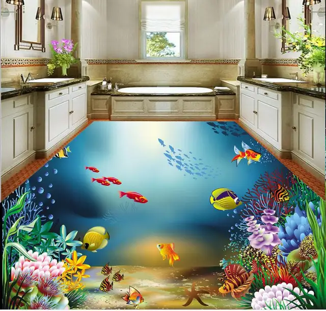 Buy Bathroom underwater world 3D floor murals 3d