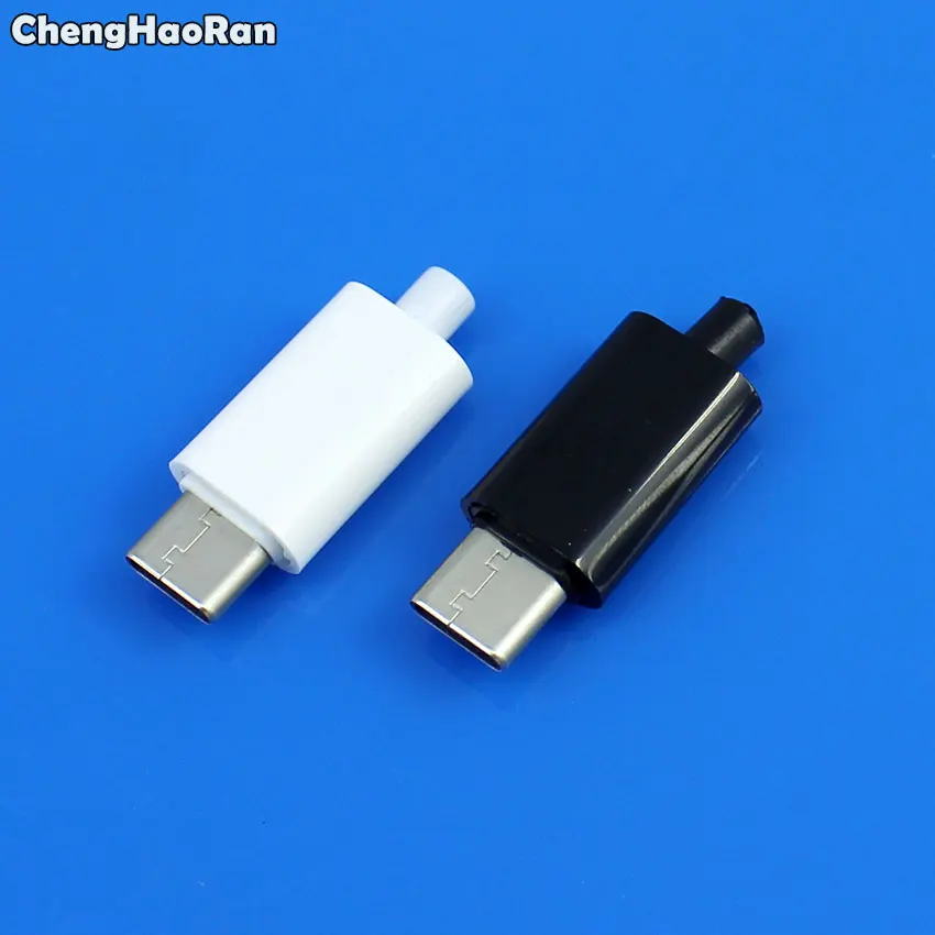 

ChengHaoRan 2PCS TYPE-C USB Plug Male connector Black/White welding Data OTG line interface DIY data cable accessories