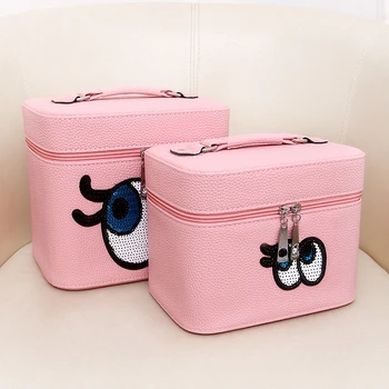 

2019 New arrival Korean style PU leather make up bag fashion women big capacity cute big eyes cosmetic case storage box