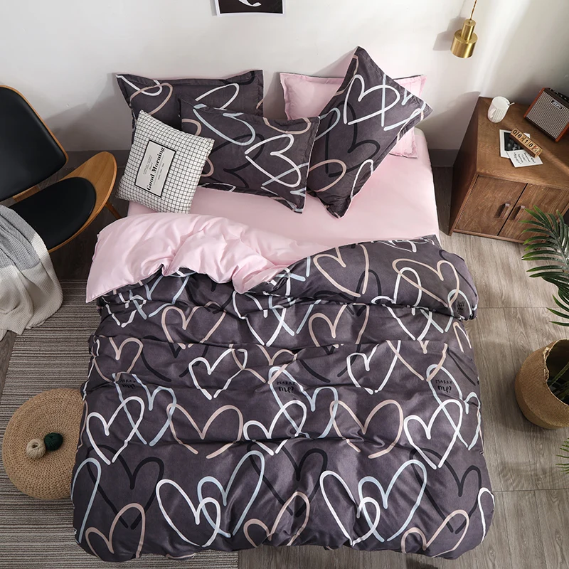 Pink Double Bed Winter Thickening Letter Dream Duvet Cover+ Bed Flat Sheet+ Pillow Case Twin Full Queen King size