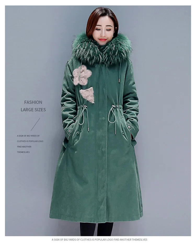 Длинная зимняя куртка женская парка корейский большой меховой воротник с капюшоном Толстая Теплая стеганая куртка Женское пальто Свободное хлопковое пальто больших размеров