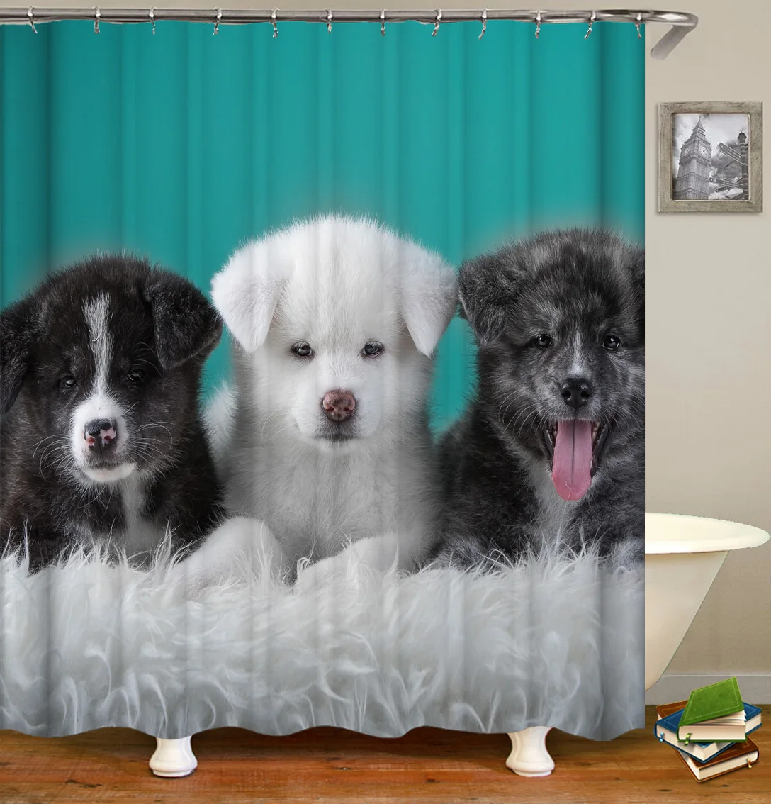 

OLOEY Shower Curtains Puppy Dog Pattern 3D Print Curtains for Bathroom Waterproof Fabric Bath Curtians Customized Size