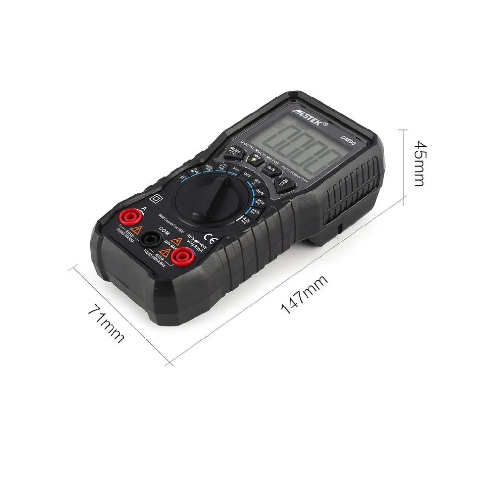 

MESTEK DM90 Mini Digital Multimeter Auto Range True RMS AC/DC Volt Amp Ohm Capacitance Frequency Duty Cycle Continuity Tester