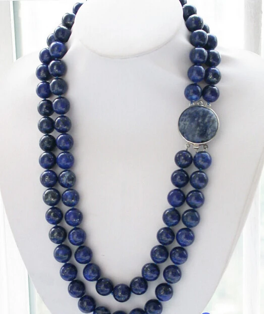

Miss charm Jew1619 Nature 2row 24" 14mm blue lapis lazuli bead NECKLACE