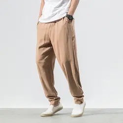 Новый 2018 хлопок белье Повседневное брюки Для мужчин в традиционном китайском стиле Harajuku шаровары человек Свободные мешковатые Для мужчин s