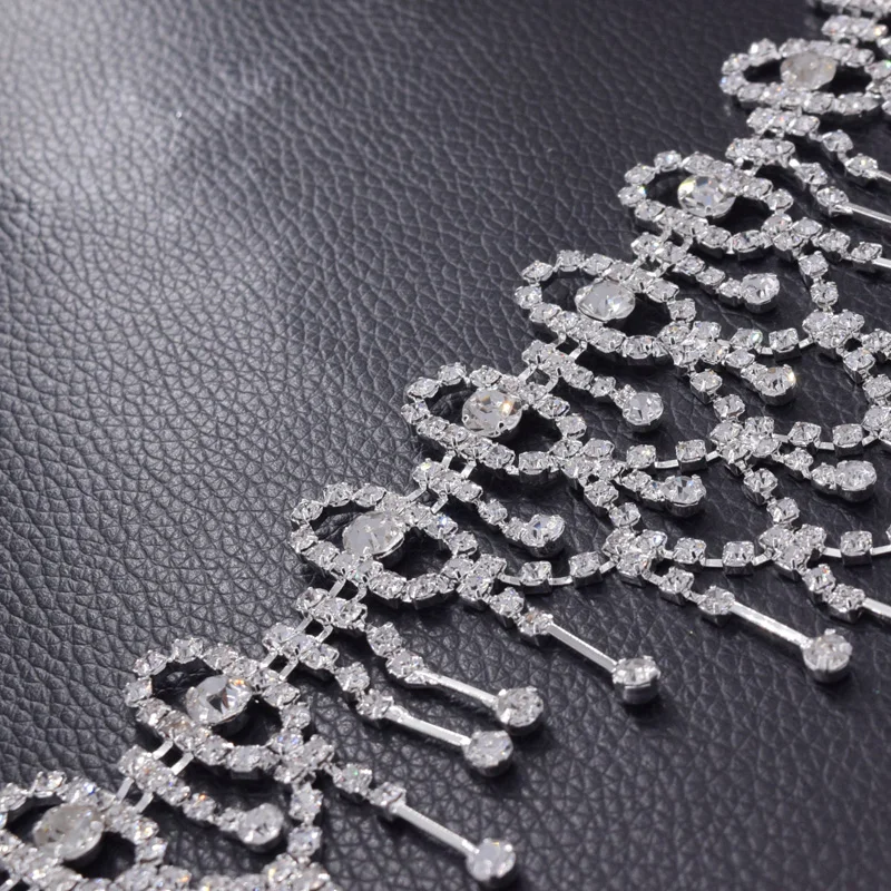 Crystal silver rhinestone clothing appliques tassel trimming (7)