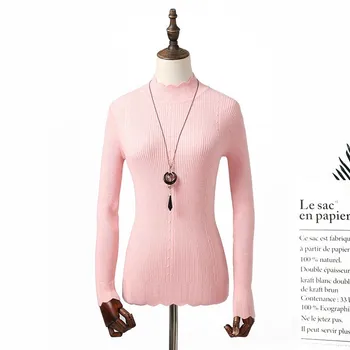 

Sweat Women Sweater High Elastic Solid Base Shirt Fall Winter Fashion Sweater Female Slim Sexy Flower Neck Knitted Pullovers