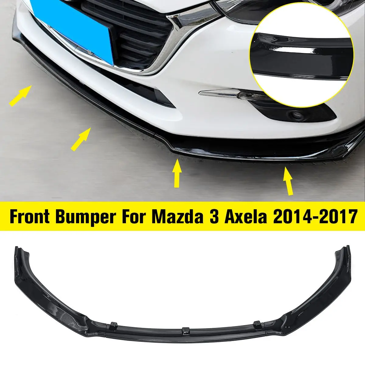 

NEW 3Pcs/Set Gloss Black Front Bumper Lip With Screws Protector Cover Spoiler Chin Guard For Mazda 3 Axela 2014-2017