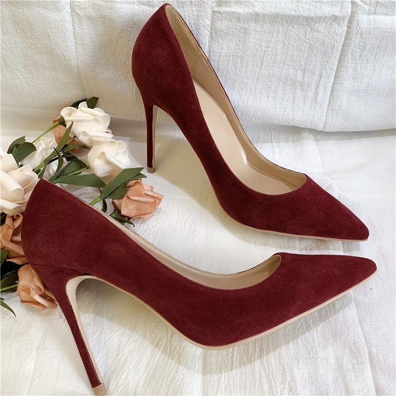 oficial reembolso Redundante Zapatos de tacón alto puntiagudos de terciopelo Burdeos para mujer, calzado  de boda, novia, 12cm, 10cm, 8cm, Envío Gratis|Zapatos de tacón de mujer| -  AliExpress