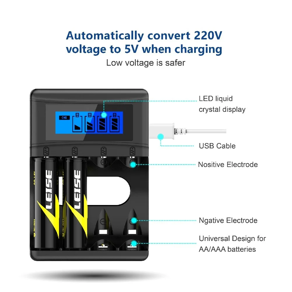 Leise зарядное устройство U401A для AA AAA Ni-MH аккумуляторная батарея 2A 3A батареи с ЖК-дисплеем Usb кабель Быстрая зарядка