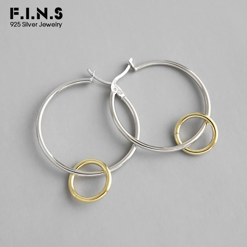 

F.I.N.S 925 Sterling Silver Earrings Big Crossed Circles Earrings Geometry Long Drop Earrings For Women Ladies Fine Jewelry