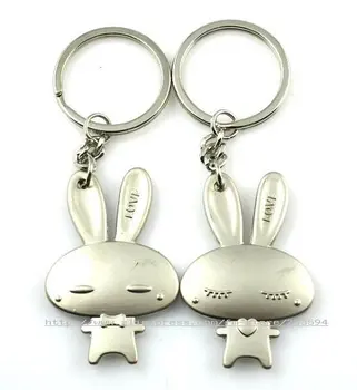 

S4889 12Pcs Cat Key Chain Key Ring Cute Alloy Pair Rabbit Chain