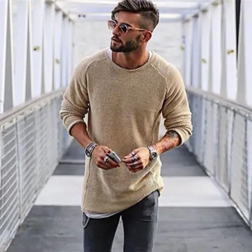 DIKEWANG Mens Fitness Long Sleeved Sweater Fashion Sports Sweater Breathable Blouse Sweaters Men Casual O-Neck Slim Cotton Knit Sweaters and Pullovers Men Clothing Clearance