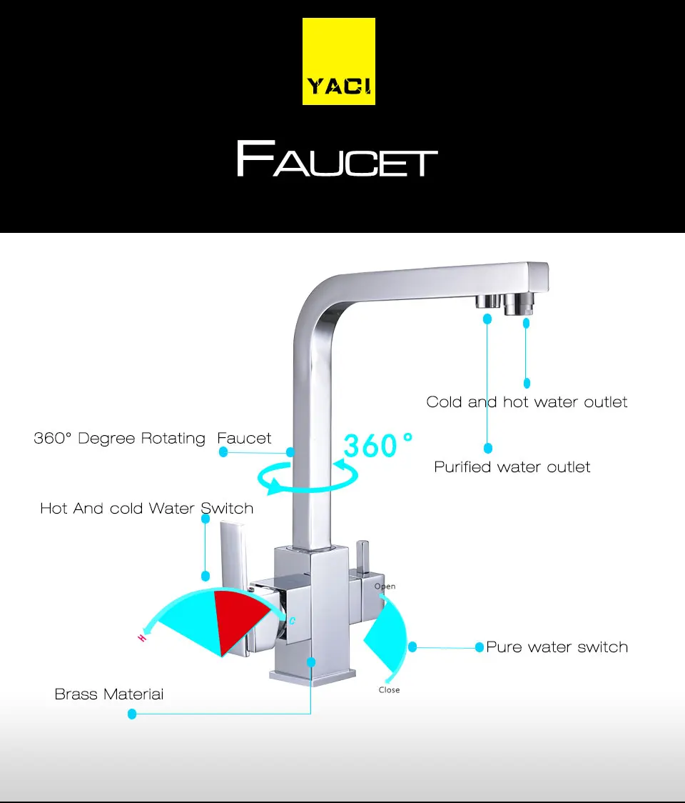 Кран для воды YACI, смеситель для воды, черный бронзовый кухонный кран для раковины, латунный кран torneira, кухонный смеситель для воды