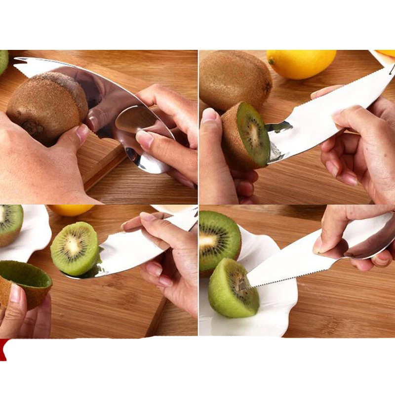 3 в 1 специальный нож ложка вилка из нержавеющей стали ложка для фруктов копания кухонные инструменты Cuchara especial de acero inoxidable Kiwi