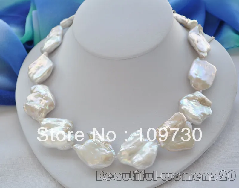 

Jewelry 00373 BIG 35mm WHITE BAROQUE KESHI REBORN PEARL NECKLACE