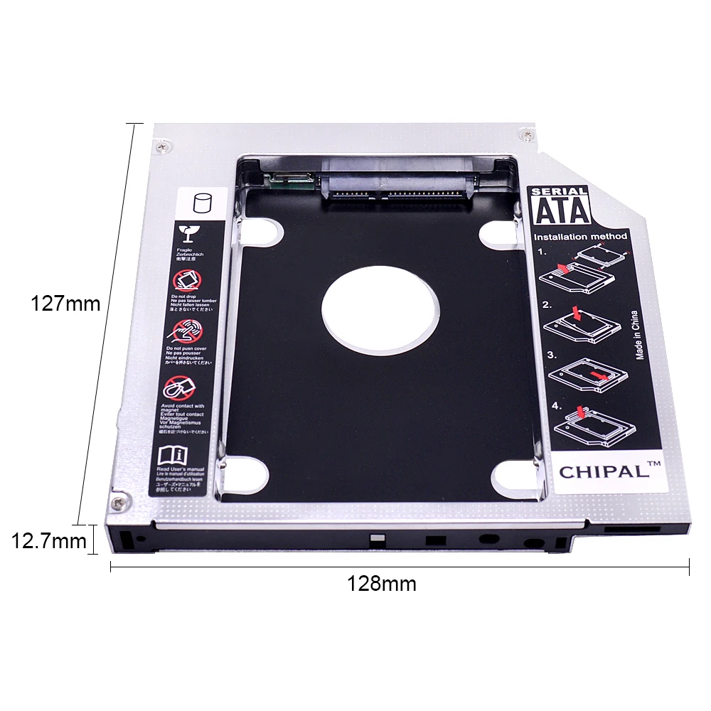 CHIPAL 2nd HDD Caddy 12,7 мм Универсальный алюминиевый корпус для 2," 12,5 мм 9,5 мм 9 мм 7 мм SSD HDD Box+ двойной светодиодный корпус для ноутбука CD-ROM