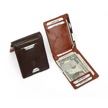 Men's Genuine Leather Money Clip Ultra Thin Bifold Wallet RFID Blocking Credit Card Protection Small Zipper Coin Pocket Purse