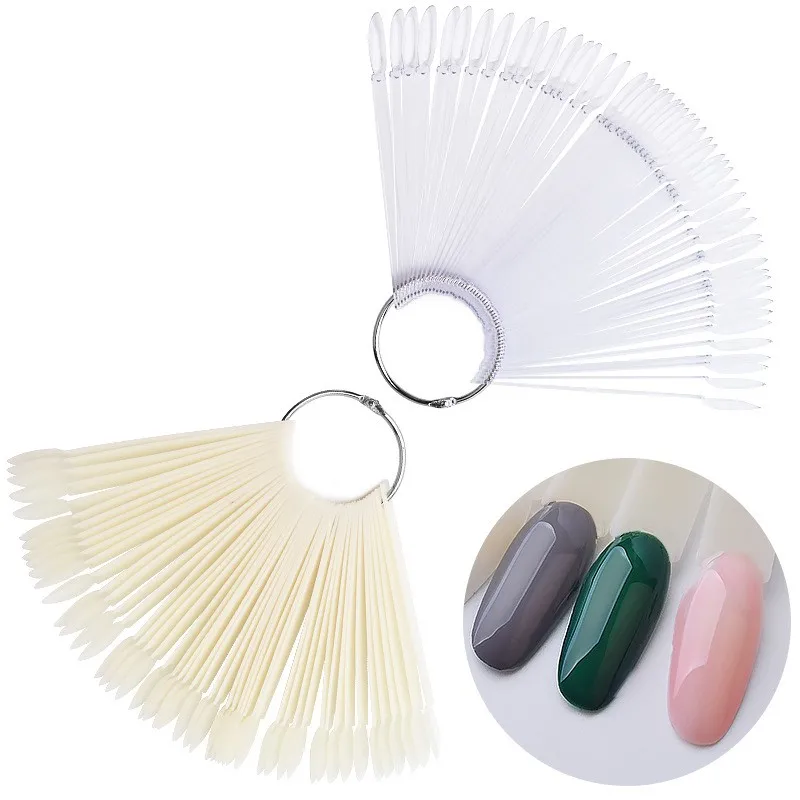 

2018 New 1Set 50pcs Nail Art False Tips Practice Display Transparent Natural Color False Nail Polish Display Manicure Tools ND11