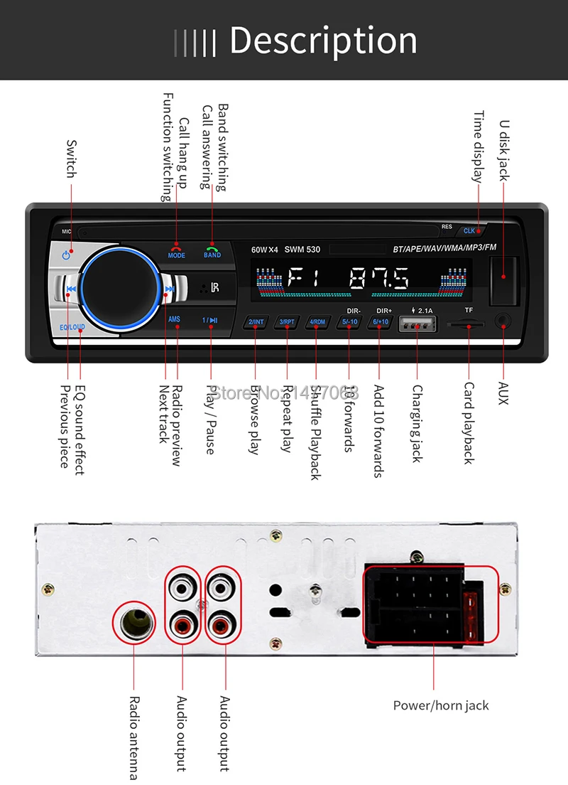 PHYEE 1 Дин Автомагнитола двойной USB быстрая зарядка Bluetooth стерео MP3 плеер аудио записи SD Aux A2DP ISO высокое Мощность Штатная 53