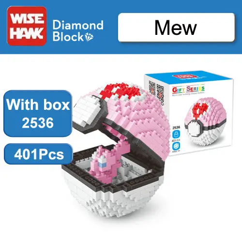 Wisehawk мяч Go Пикачу чармандер Eevee блоки здание Brinquedo детская игрушка фигурки аниме модель мультфильм ребенок подарок - Цвет: Mew with box