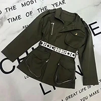 Высокое качество, новинка, осенне-зимнее дизайнерское пальто для подиума, Женский Тренч с карманами на молнии в стиле милитари - Цвет: Армейский зеленый