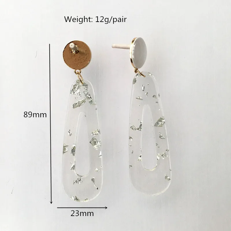 UJBOX Long Transparent Acrylic Resin Earrings Women Glitter Silver Foil Pendant Earrings Party Pending Hanging Earrings