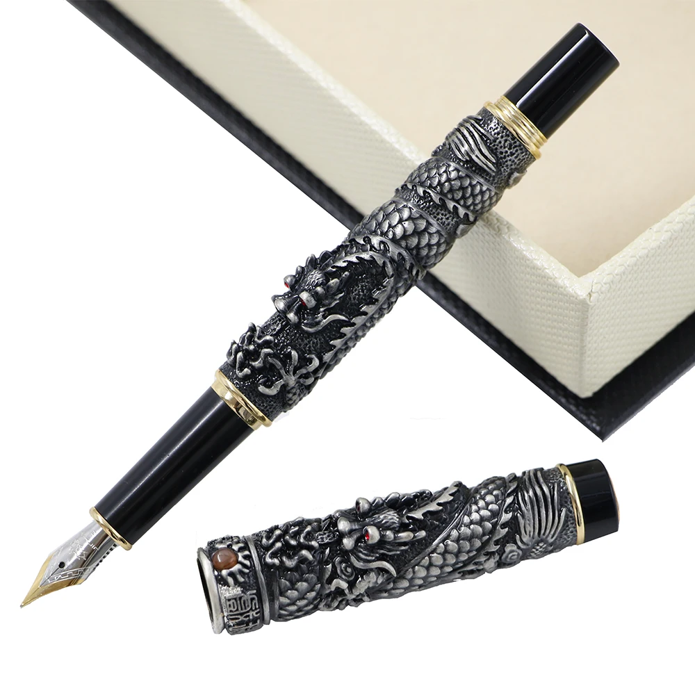 Luxury Jinhao Metal Dragon Fountain Pen Vintage Iraurita Ink Pens Office Gift Box Set