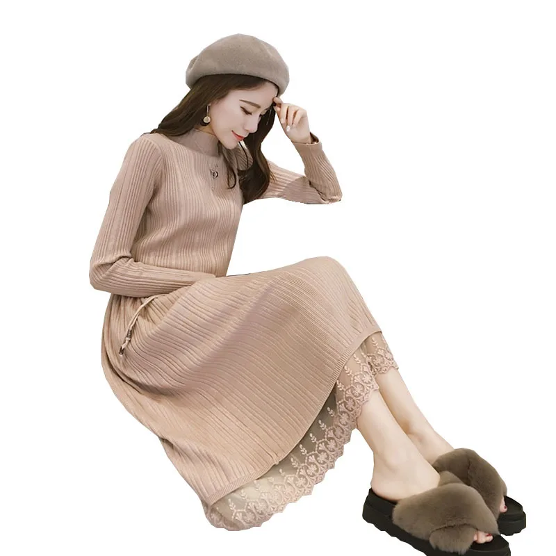 

Autumn and winter long pregnant women dress new Korean version of the thin maternity dress knitted lace sweater Pregnant Clothes