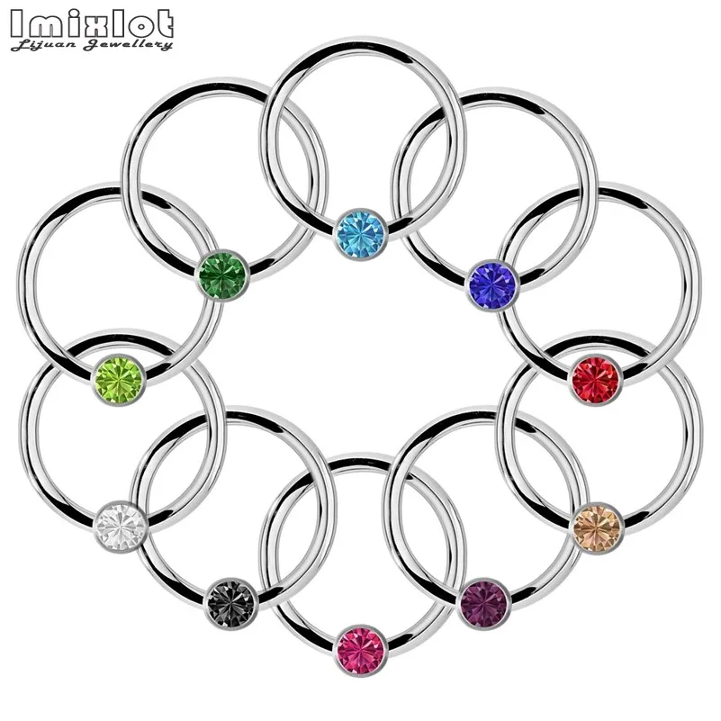 

Ball Closure Captive Ring BCR With Crystal Gems, Lip Nose Ear Tragus Septum Ring 10pcs/Lot Body Jewelry Piercing