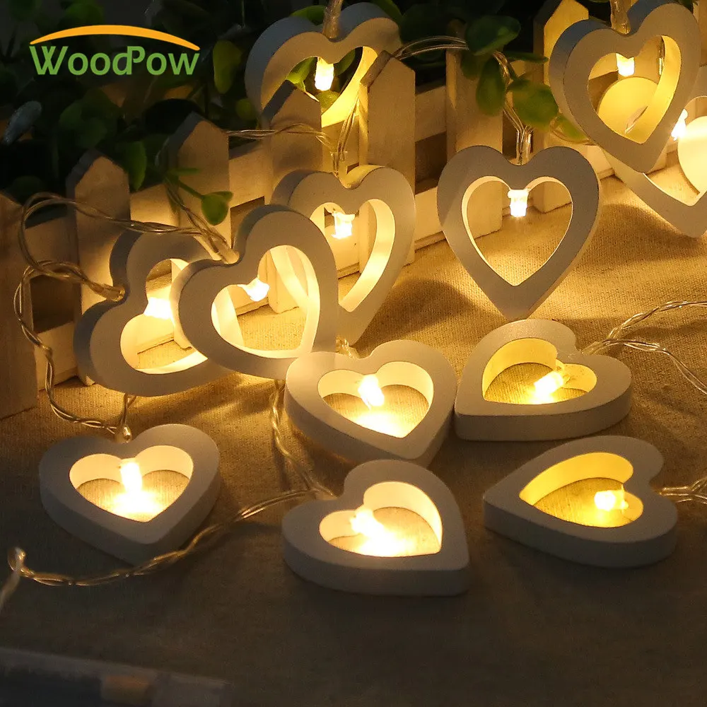 

WoodPow Love Heart LED String Lighting 120CM 10LED Wood Material Lamp Valentine' Day Flower Party Wedding Christmas Fairy Decor
