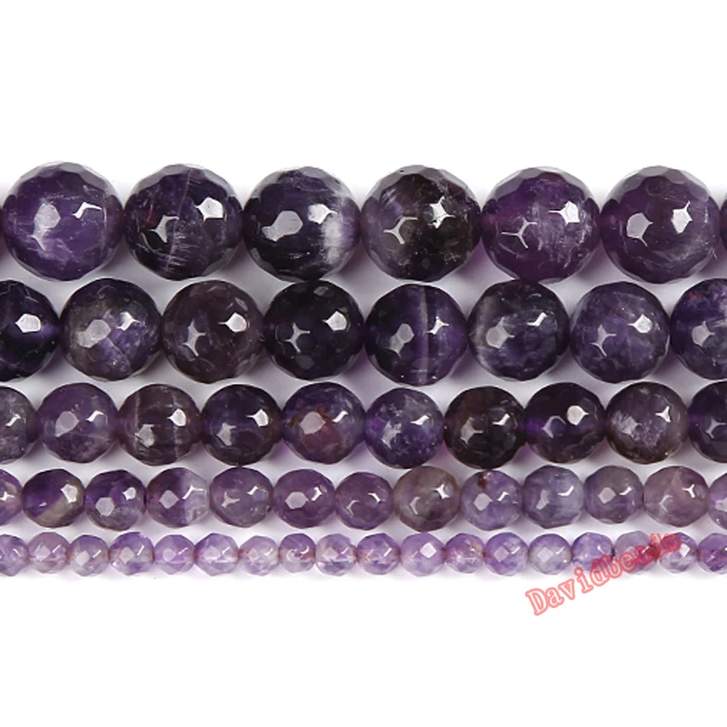 Граненые темно-пурпурные аметисты из натурального камня, кварцевые бусины, 15 дюймов, 4, 6, 8, 10, 12 мм, для изготовления ювелирных изделий