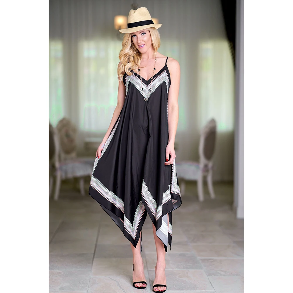 Spaghetti Strap V Neck Backless Printed Sleeveless Casual Dresses