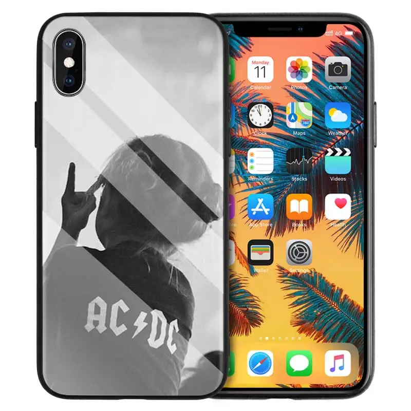 Чехол из закаленного стекла для iPhone 7 чехол для iPhone 8 6 6S 11 11Pro X XR XS MAX Plus ACDC Rock Ac DC Angus Young Print Back Shell - Цвет: 02