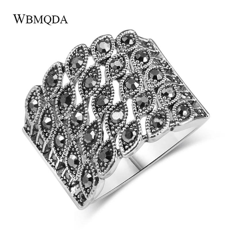 

Vintage Black Crystal Wedding Rings For Women Punk Silver Little Eyes Ring Fashion Bulgaria Jewelry 2018 Free Shipping