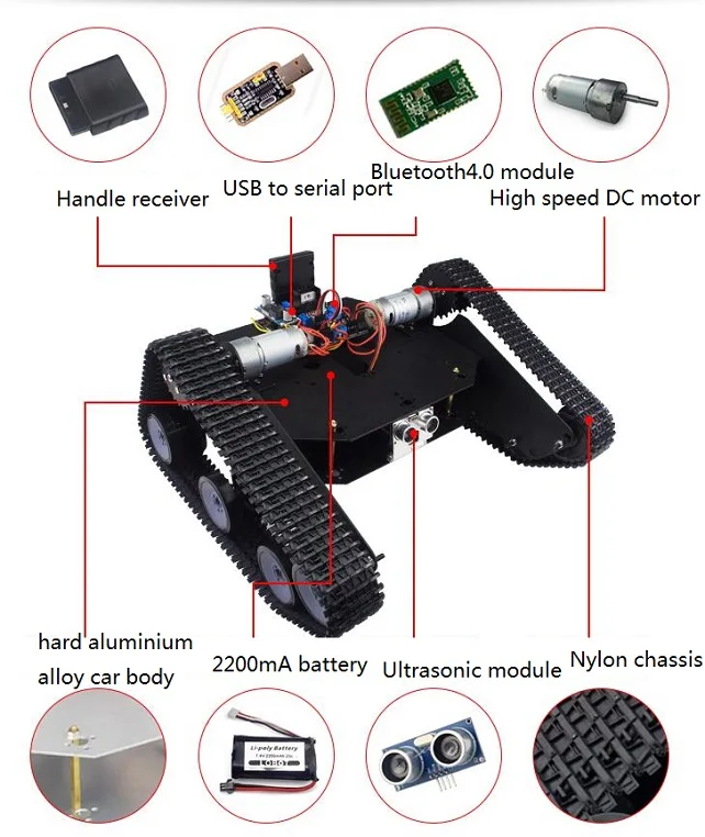 Robo-Soul TK-210 Крипер грузовик гусеничный автомобиль шасси RC робот базовый комплект w/2DOF камера PTZ+ LD-1501MG сервопривод