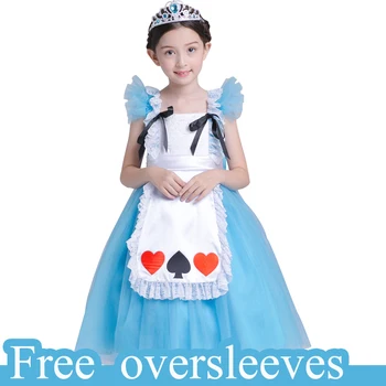 

Baby Girls Princess dress vestido infantil Alice In Wonderland Costume Dress Lolita Dress Maid Cosplay dress free oversleeves
