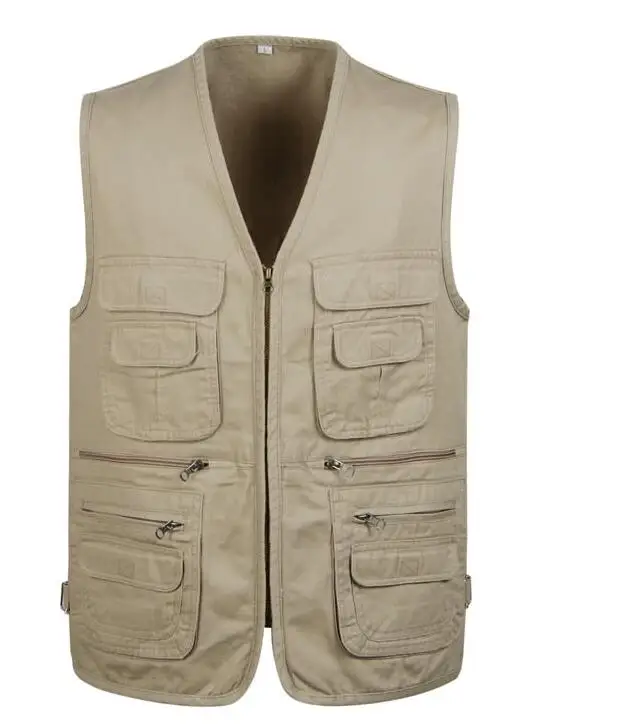 

Spring summer men's outdoor hiking travel Multi-pocket vest Men fishing Cotton waistcoat Reporter Photographer Sleeveless Jacket