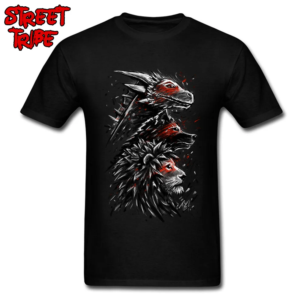 Dragon Wolf Lion Classic Tops Shirts Short Sleeve for Men 100% Cotton VALENTINE DAY Crew Neck T Shirt cosie Tees On Sale Dragon Wolf Lion black