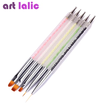 

Artlalic 5pcs 2 Way Nail Art Brush Pen Dotting Pearl Acrylic Painting Drawing Line Brushes Liner Pen Manicure Tool