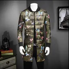 M-4XL новых печатных хлопчатобумажное пальто для мужчин зимняя мода стоять воротник длинное пальто молодежи мужской корейской версии теплый Хлопковый жакет