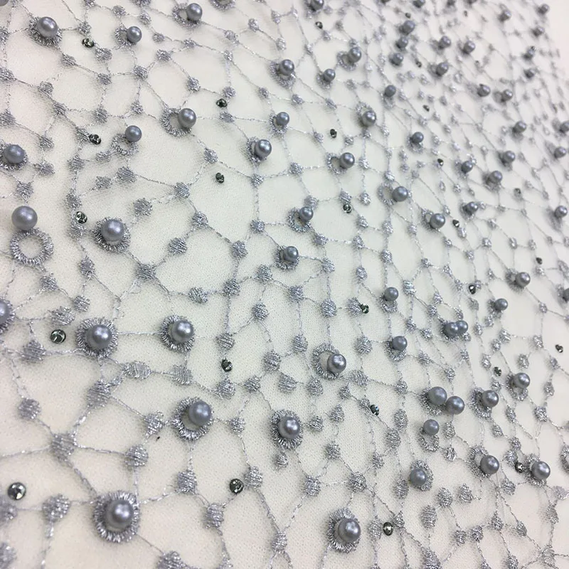 

African Lace Fabric 2019 High Quality Lace Fabric With Pearl Grey Color Lace Fabric For Evening Gown Embroidery Lace Fabric