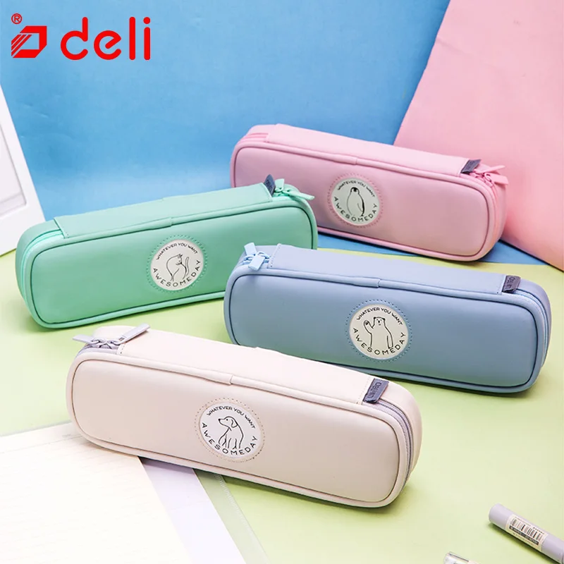 Deli student simple pencil case portable school pen storage stationery gift for children canvas pencil box pouch school supplies