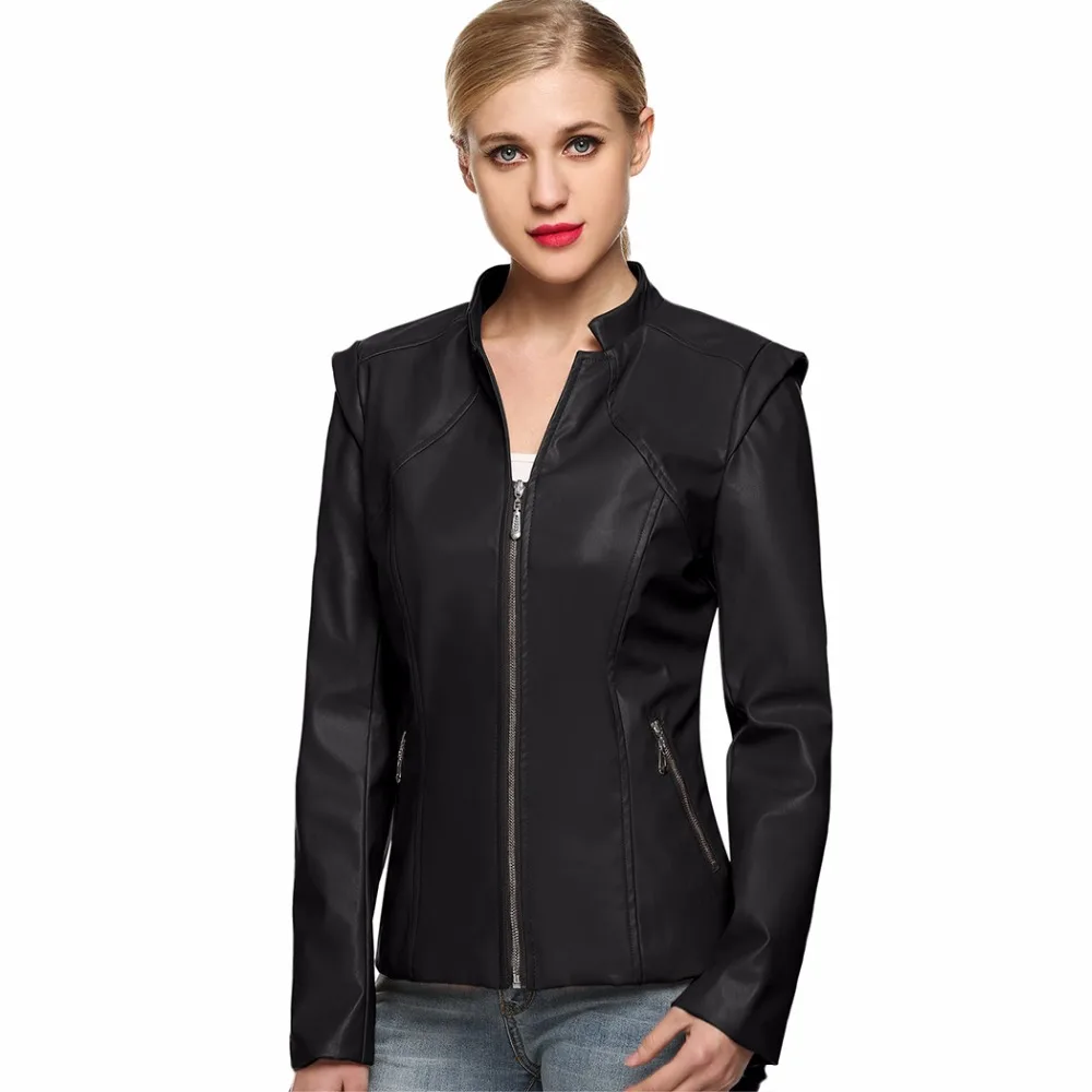 Spring Autumn Winter Long Sleeve Women Basic Coat Leather