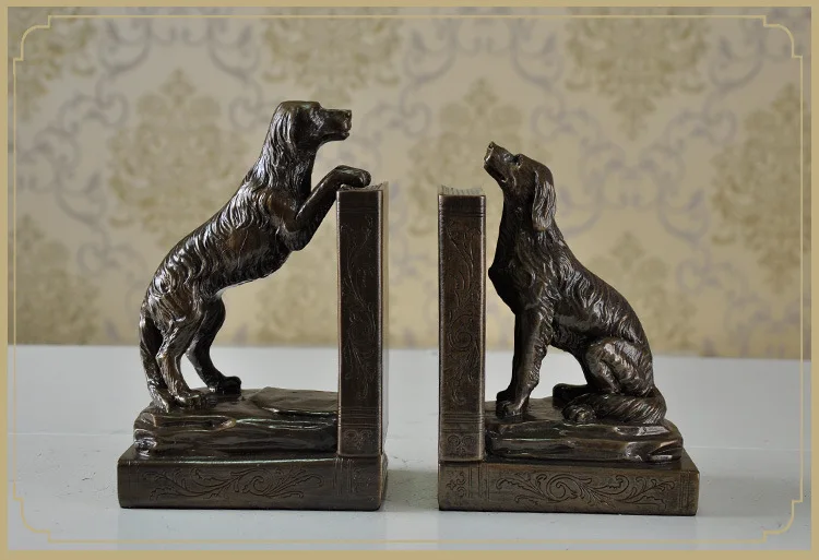 

Home crafts gift European style furniture Antique Silver Dog Bookends European resin ornaments book by the study of students