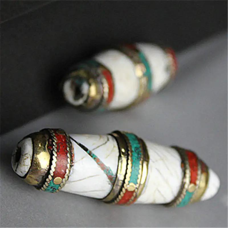 NBB375 непальский латунный завернутый старый раковины длинные бусины пули