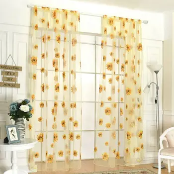 

200cm x 95 cm Fashion Sunflowers Printed Sheer Window Panel Curtain For Kitchen Living Room Voile Screening Panel