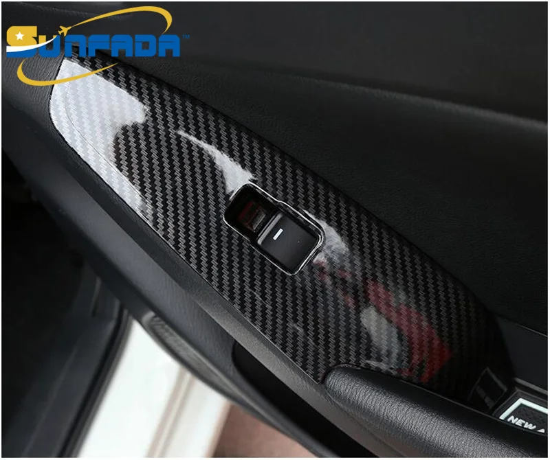 SUNFADA [LHD] хром АБС/углеродное волокно, отделка подлокотника двери, стеклоподъемник, переключатель автомобиля, чехлы для новой MAZDA 3 AXELA-, автомобильный стиль